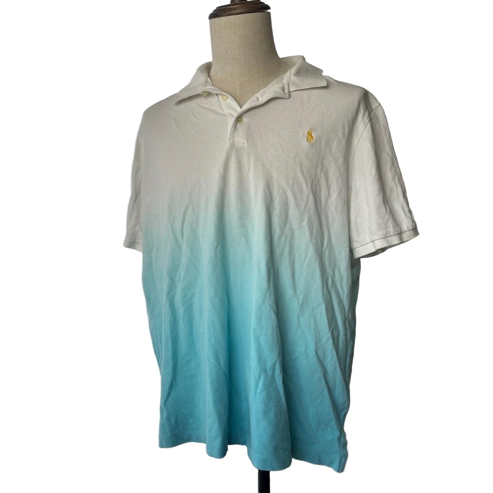 Ralph Lauren Shirt Mens Size XL Blue Polo Short Sleeve Ombré Preppy Embroidered